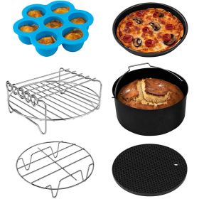 6Pcs  8inch  Round Air Fryer Accessories Baking Tray Basket Rack Chip Pizza Pan