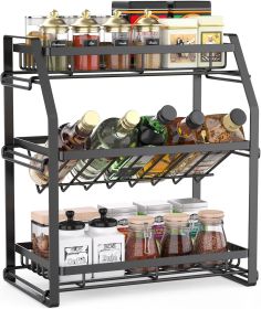 Spice Rack Organizer, 3-Tier Seasoning Organizer, Kitchen Spice Shelf, Countertop Organizer For Bathroom Vanity Kitchen-Black