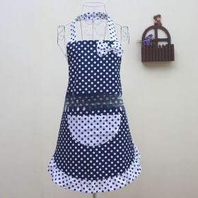 Cotton Thread Fashion Apron Korean Style Butterfly Edge Apron New Cute Fashion Dots Apron Multicolor (Option: Blue And White)