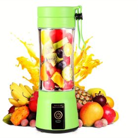 1pc 380ML Portable Blender With 6 Blades Rechargeable USB ; Personal Size Blender For Shakes And Smoothies; Traveling Fruit Veggie Juicer Cup (Color: Green)